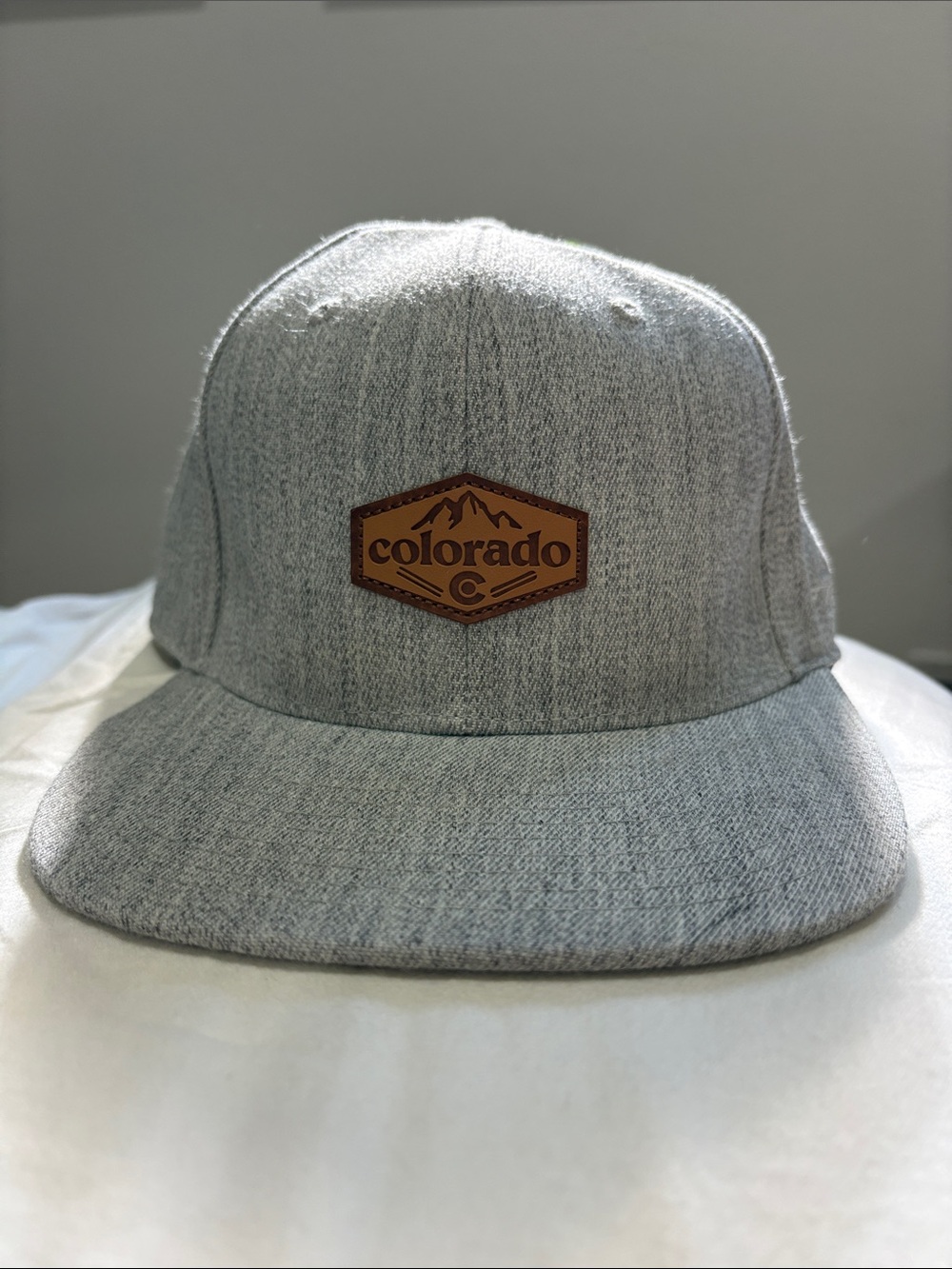 Locale Outdoor Colorado Leather Patch Snapback Hat Grey Wool Blend Yupoong 110